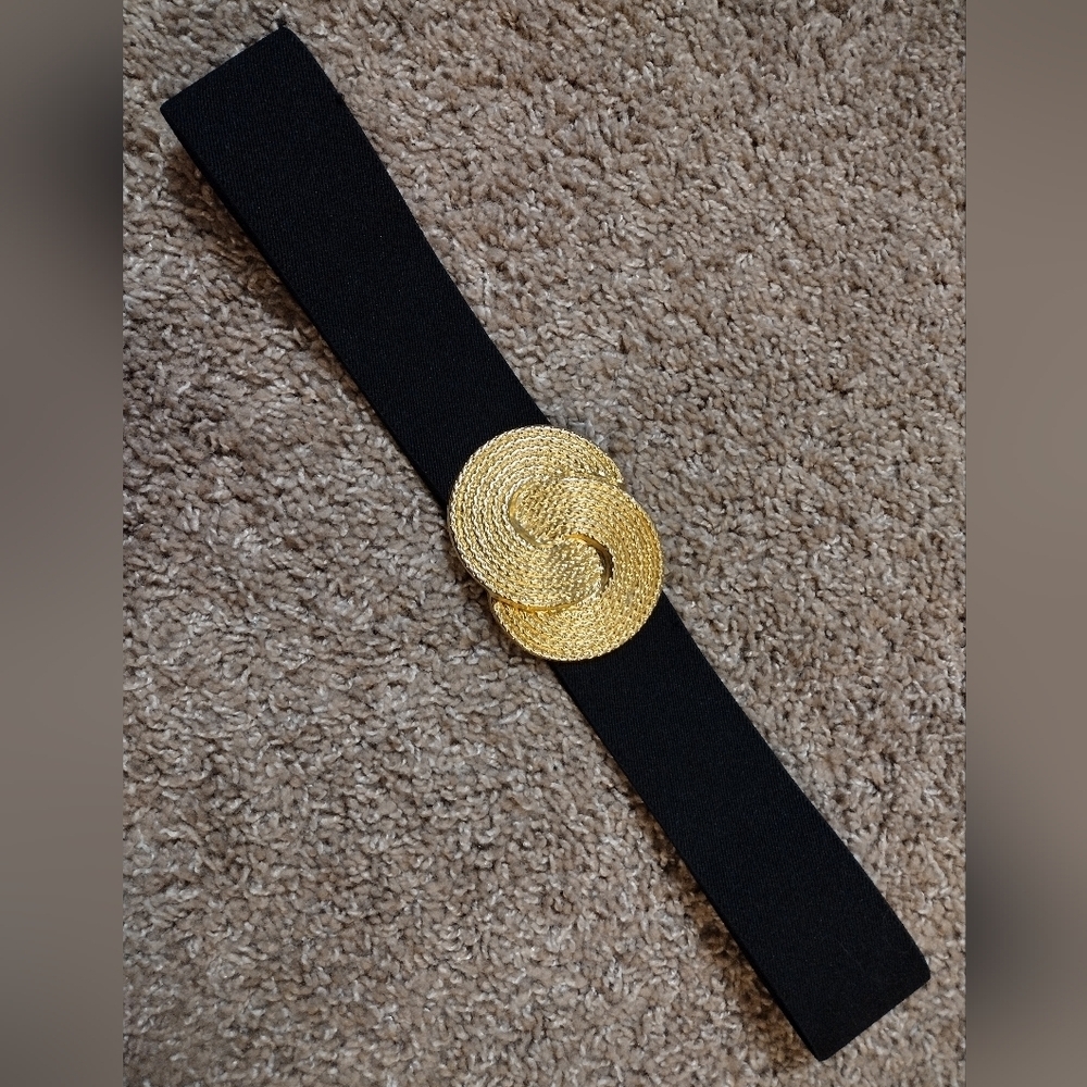 Nan Lewis Vintage Golden Buckle Elastic Stretch Belt - Picture 7 of 9